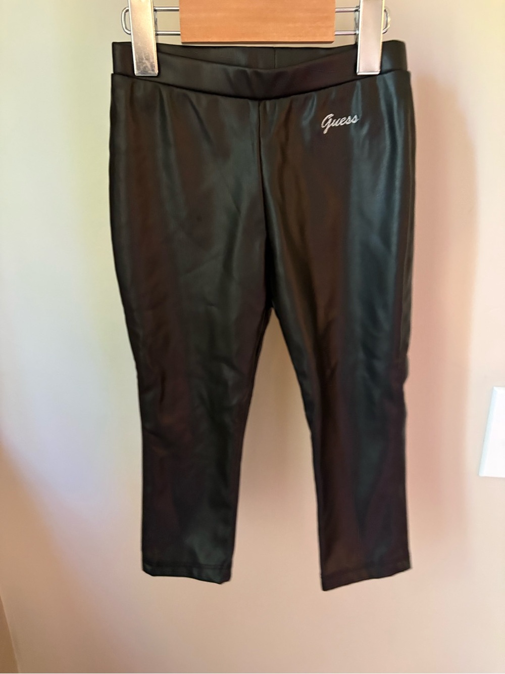 Guess Black Faux Leather Leggings with Logo